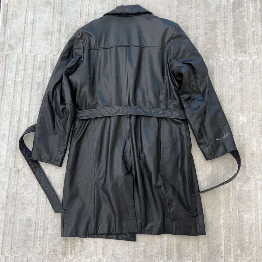 Vintage Express Black Leather Trench Coat Size Large - Picture 6 of 7